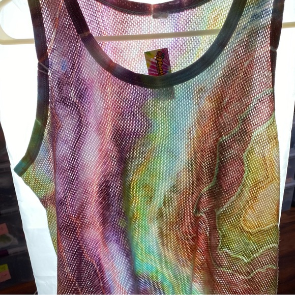 Handmade Geode Tie Dye Tank Top Shirt Womens Size Small Pastel Mesh Sheer Pink - Picture 4 of 10